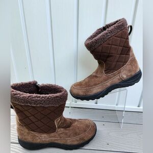 EUC Ladies LL Bean Primaloft Boots Zip Brown Quilted Sherpa Cuff Womens Sz 6M